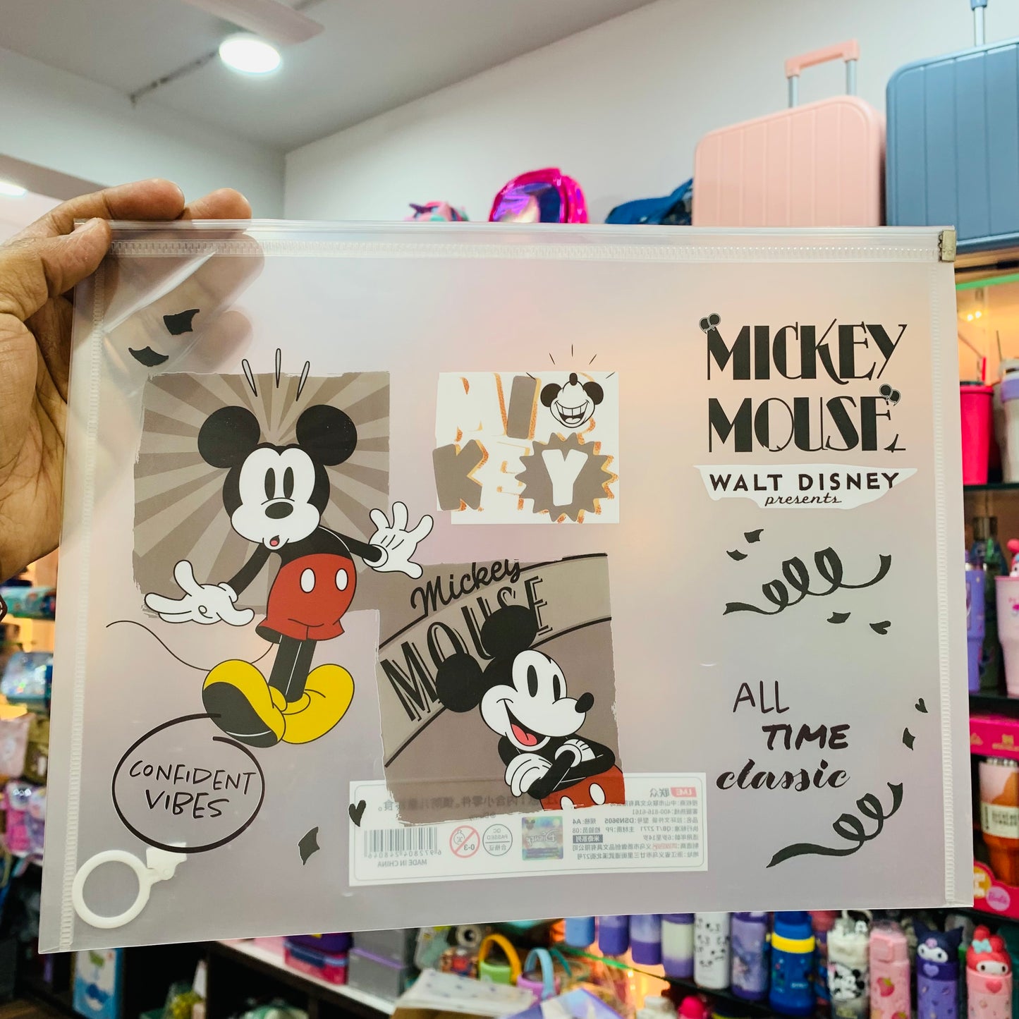 Mickey Mouse A4 Zip Document Folder – Cartoon Plastic File Pouch