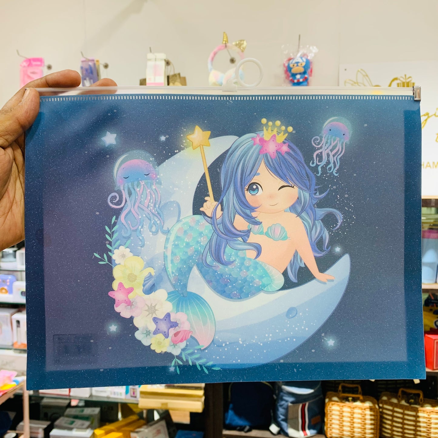 A4 Zip Document Folder – Mermaid & Galaxy Print Plastic File Pouch