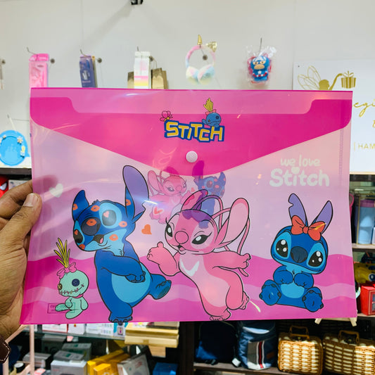 Stitch A4 Button Document Folder – Cartoon Plastic File Pouch