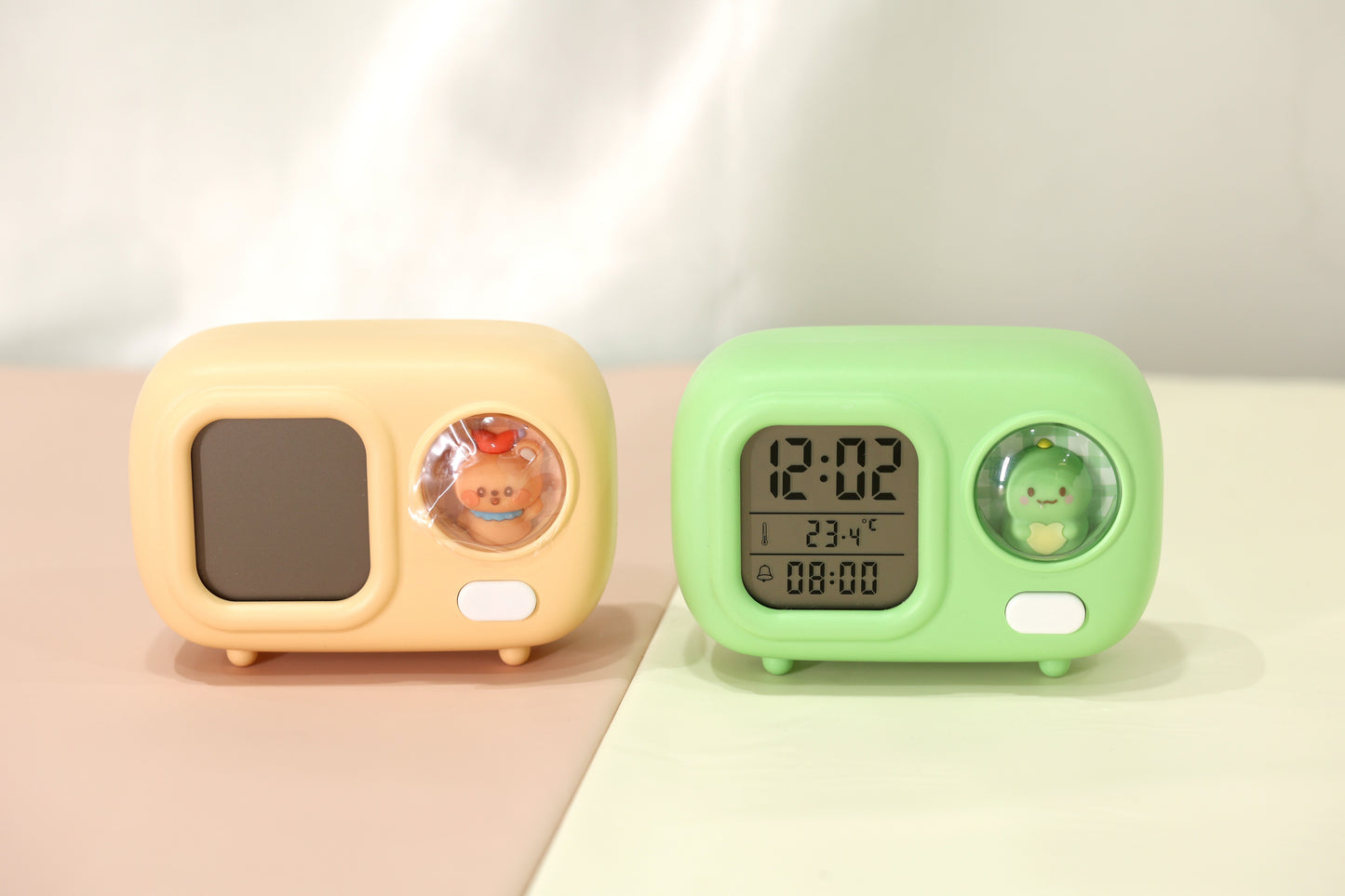 Cute Digital Alarm Clock with Temperature Display & Character Window