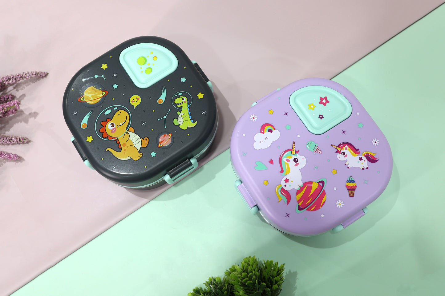 Kids Stainless Steel Bento Lunch Box with Cute Space & Unicorn Designs