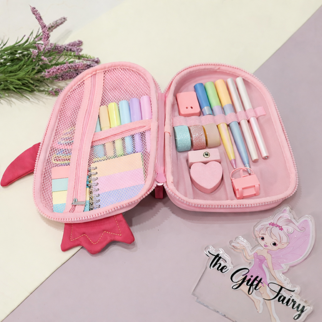 Astronaut Rocket Shape Kids Pencil Pouch – Pink