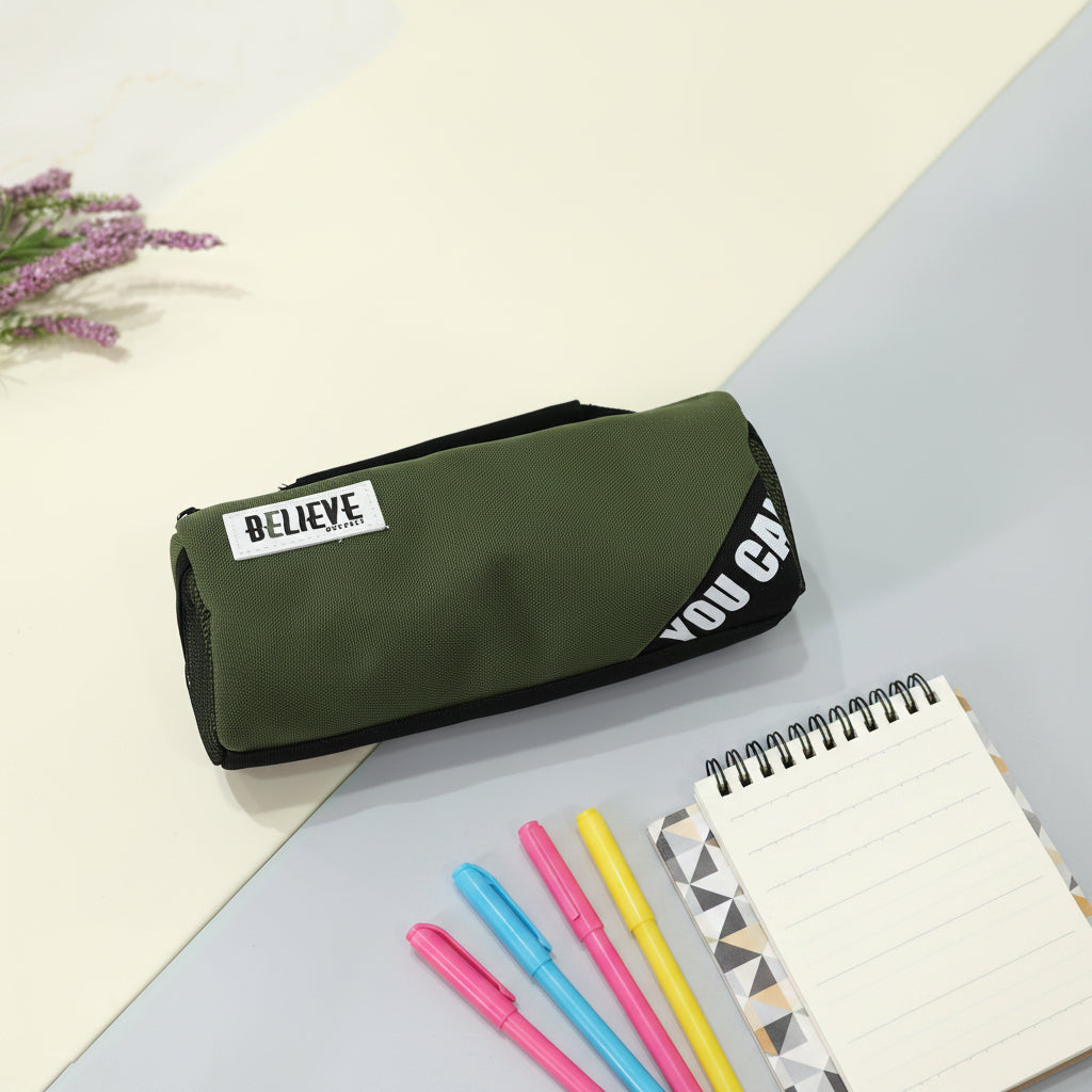 Believe Oneself Organic Rugged Pencil Pouch – Dual Tone Fabric Design
