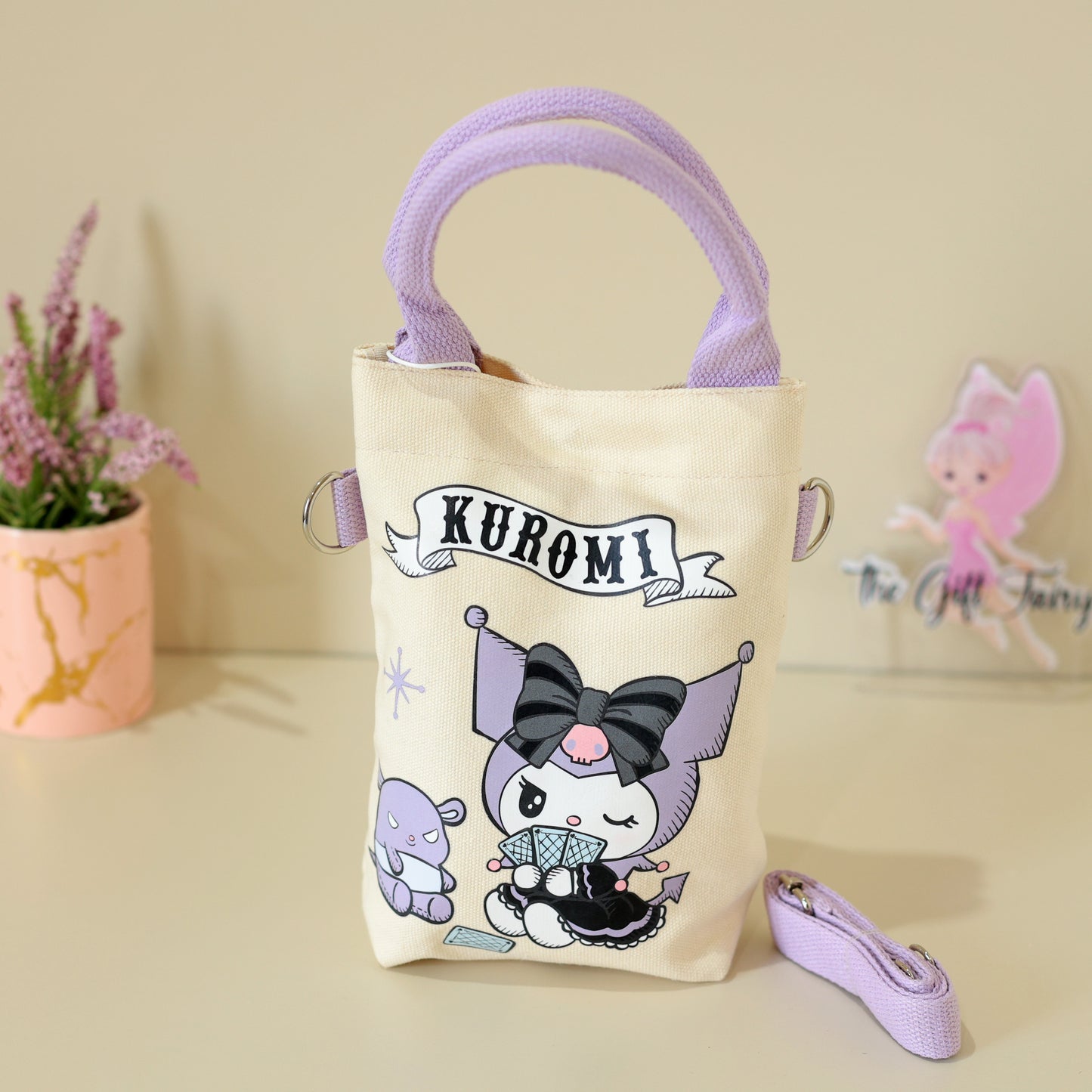 Kuromi Mini Canvas Tote Bag with Sling Strap