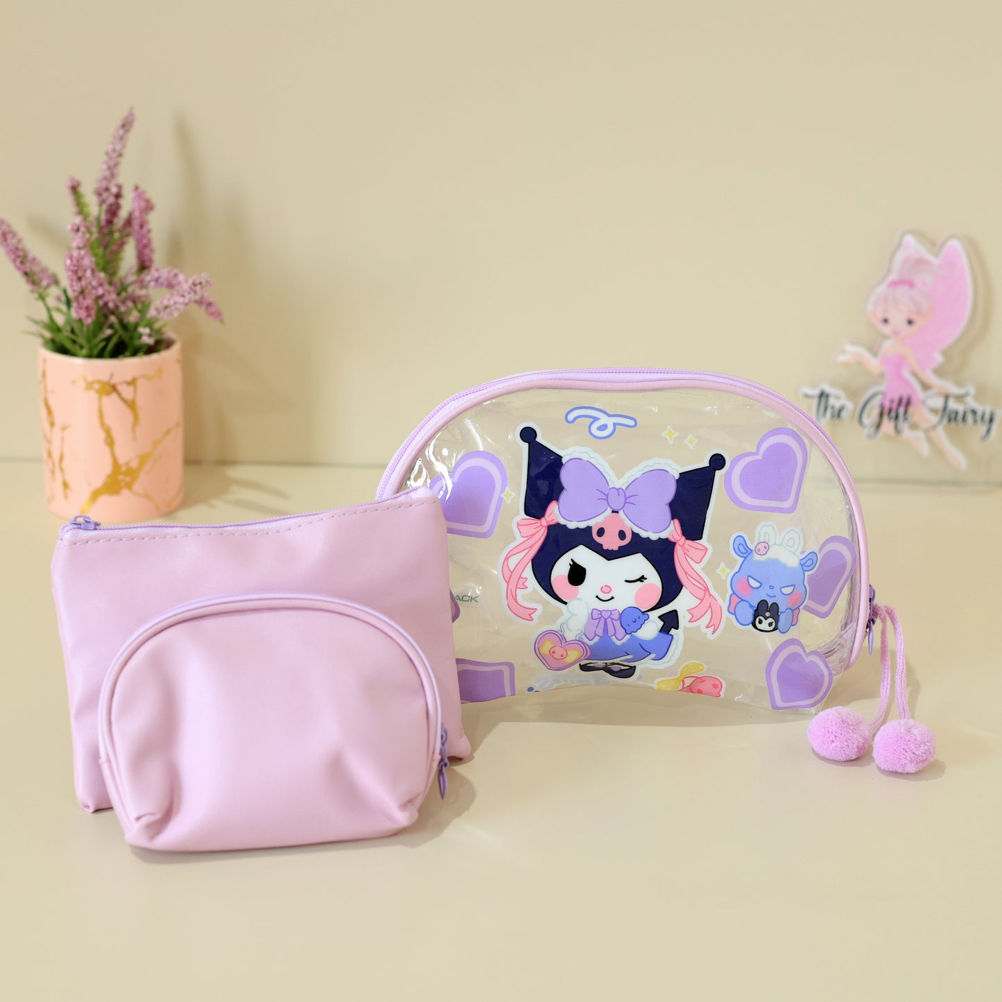 Kuromi Transparent Makeup Pouch Set – 3 Piece Organizer Combo