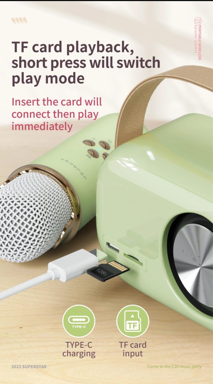 Retro Style Bluetooth Speaker with Wireless Karaoke Microphone