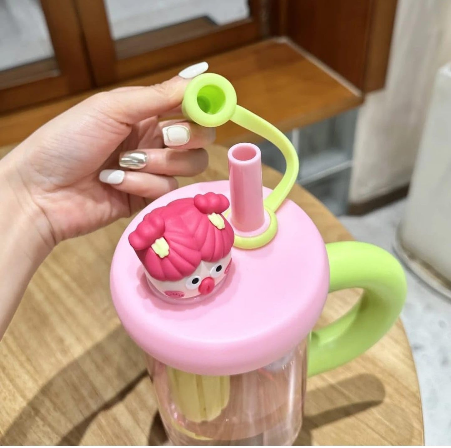 Cute Cartoon Handle Tumbler with Straw | Premium Aesthetic Water Bottle | 900ml.