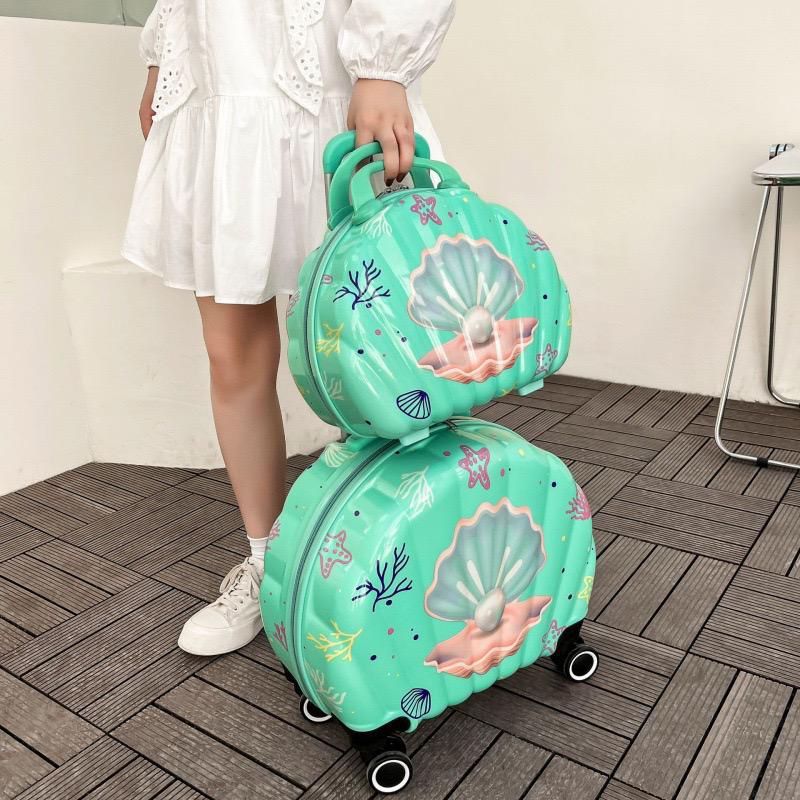 Mermaid Shell Kids Trolley Bag with Wheels | Cute Travel Luggage - Mint Blue