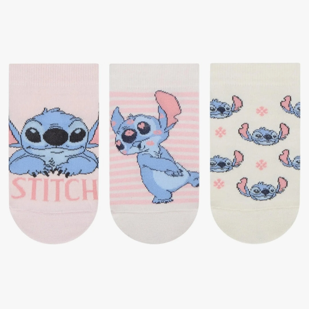 Disney Stitch Women’s Ankle Socks – 3Pair Gift Set, Pastel Pink & Cream