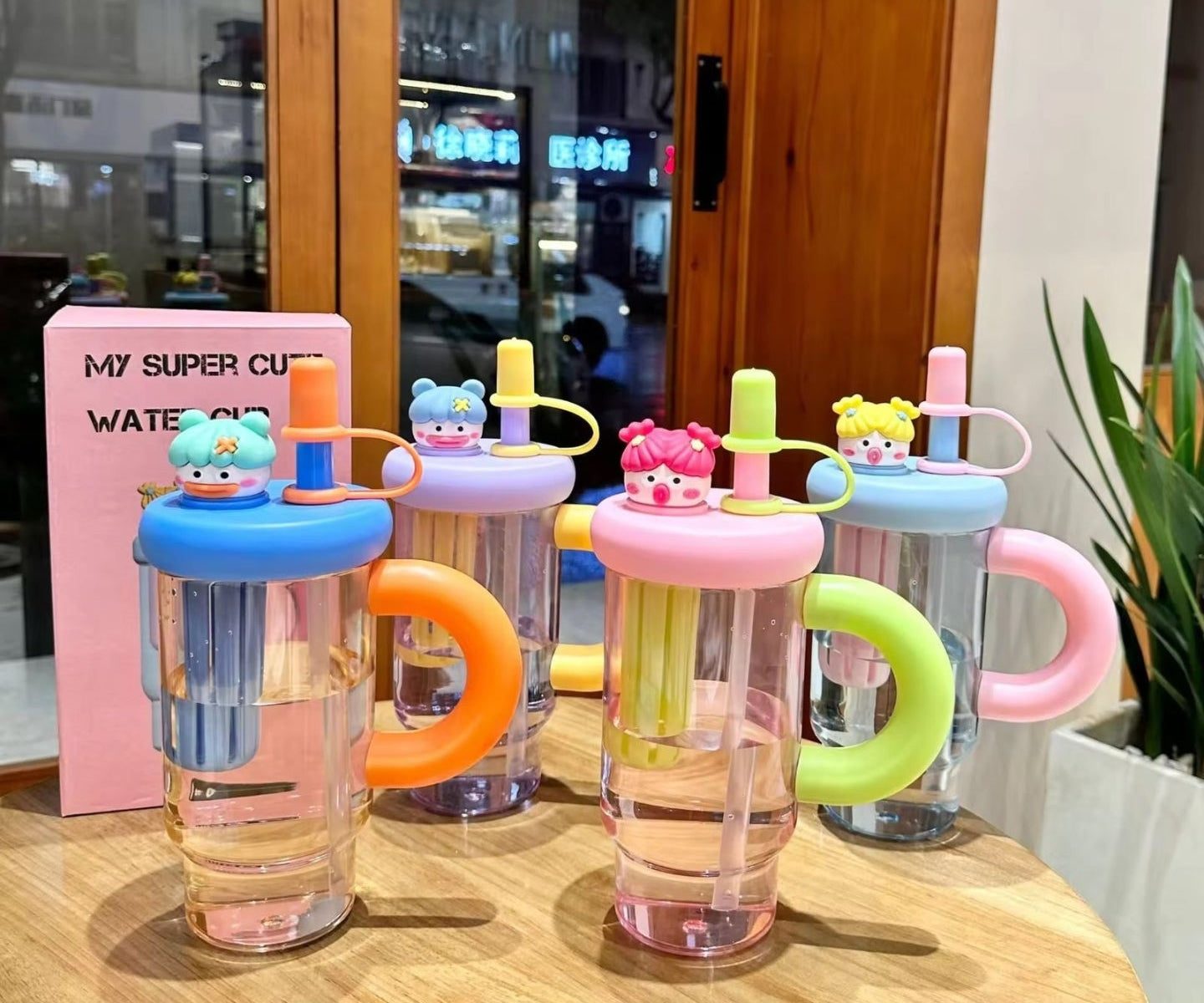 Cute Cartoon Handle Tumbler with Straw | Premium Aesthetic Water Bottle | 900ml.