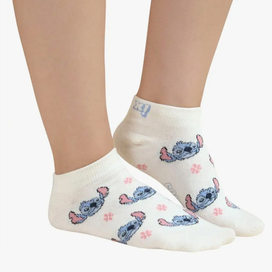 Disney Stitch Women’s Ankle Socks – 3Pair Gift Set, Pastel Pink & Cream