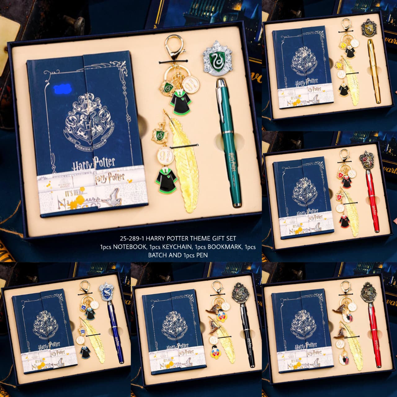 Harry Potter Slytherin Premium Gift Set – Diary, Feather Bookmark, Badge, Pen & Keychain