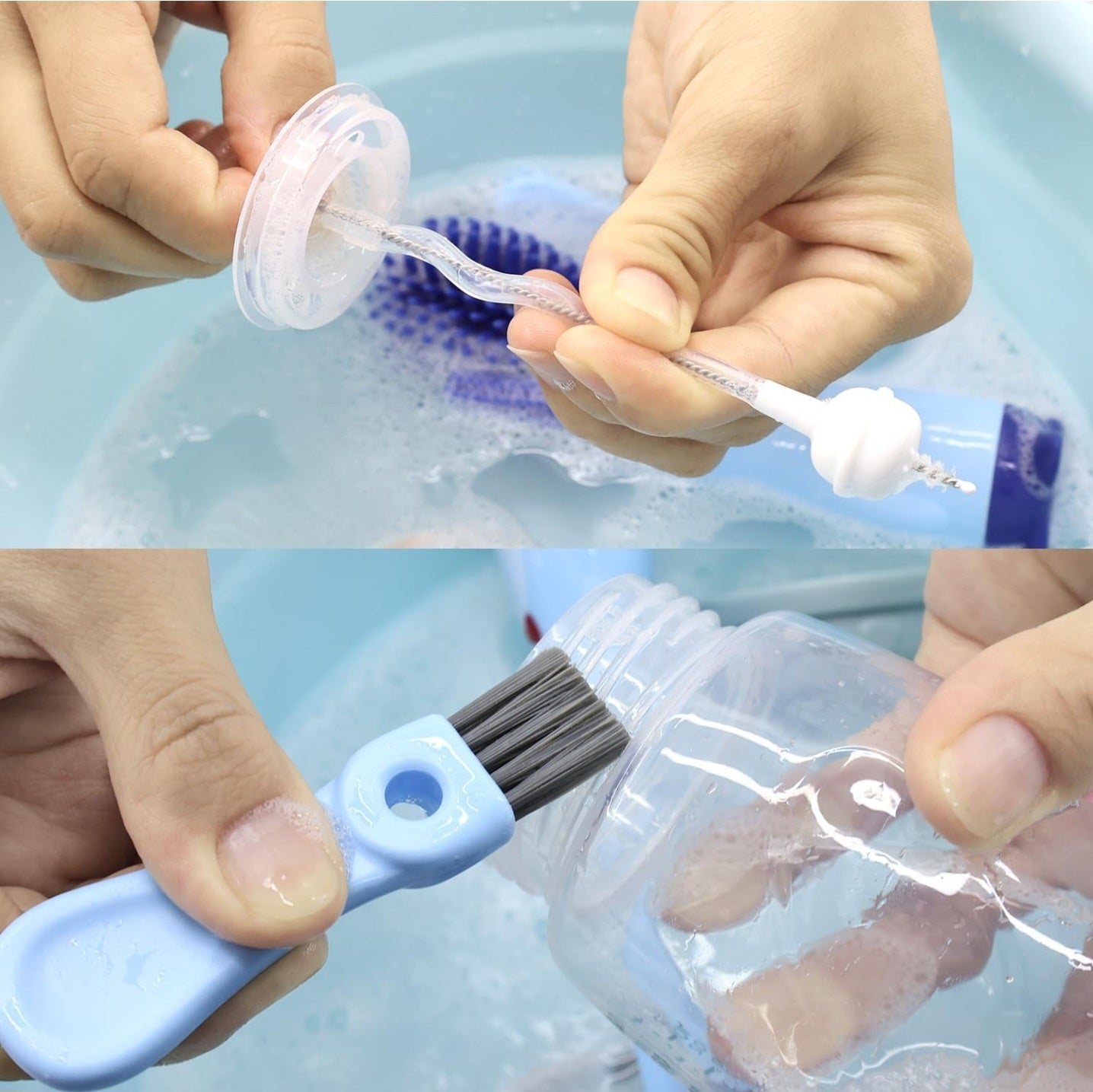 Silicone Bottle Cleaning Brush for Baby, 4-in-1 Baby Bottles Cleaner Set - Bottle/Straw/Nipple/Neck Brushes (Blue)