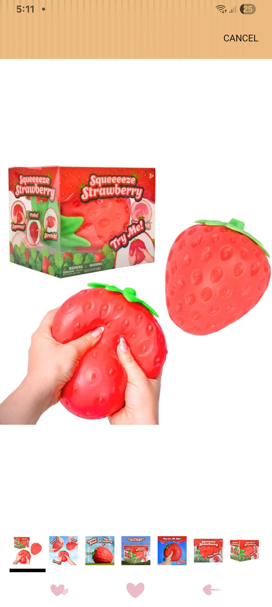 Squeeze Strawberry Squishy Toy – Soft Strawberry Stress Relief Toy