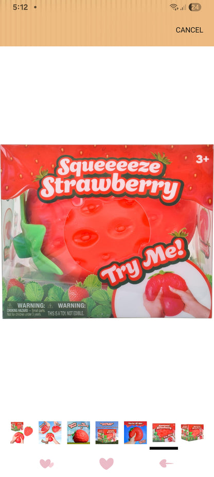 Squeeze Strawberry Squishy Toy – Soft Strawberry Stress Relief Toy
