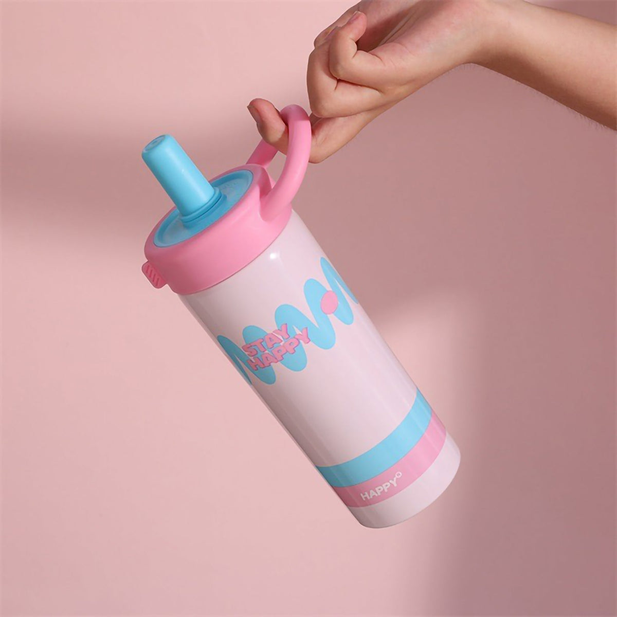 Pastel Wavy Design Water Bottle with Straw & Handle – Stay Happy Sipper Bottle