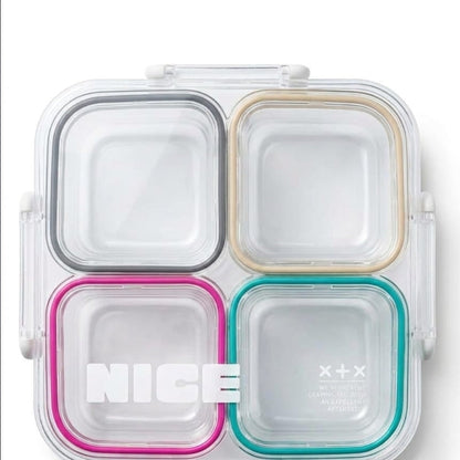 4-Compartment Stainless Steel Lunch Box with Transparent Lid – Multicolour Bento Lunch Box