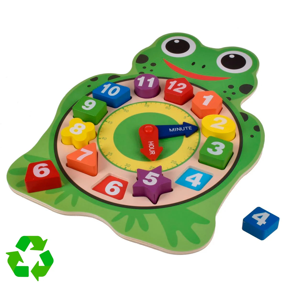 Wooden Learning Clock Block Puzzle Board – Number & Time Teaching Toy