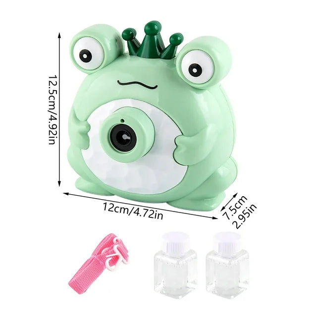 Frog Bubble Camera Toy for Kids with Strap & Bubble Solution