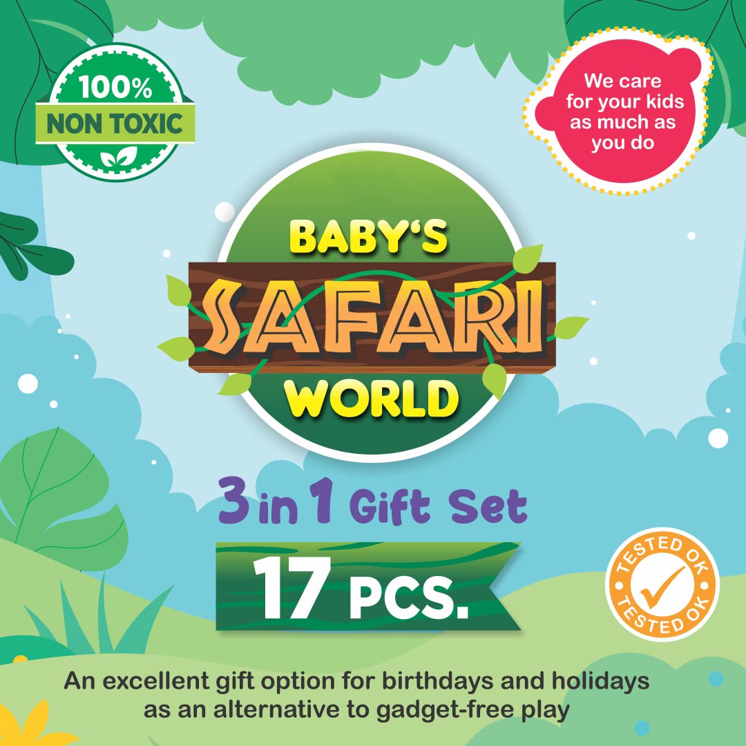 Toymate Baby’s Safari World – 3 in 1 Gift Set (17 Pieces)