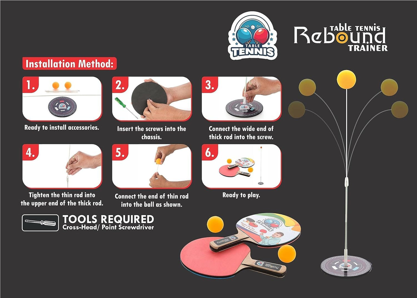 Rebound Table Tennis Trainer Set – Ping Pong Practice Kit (3+ Years)