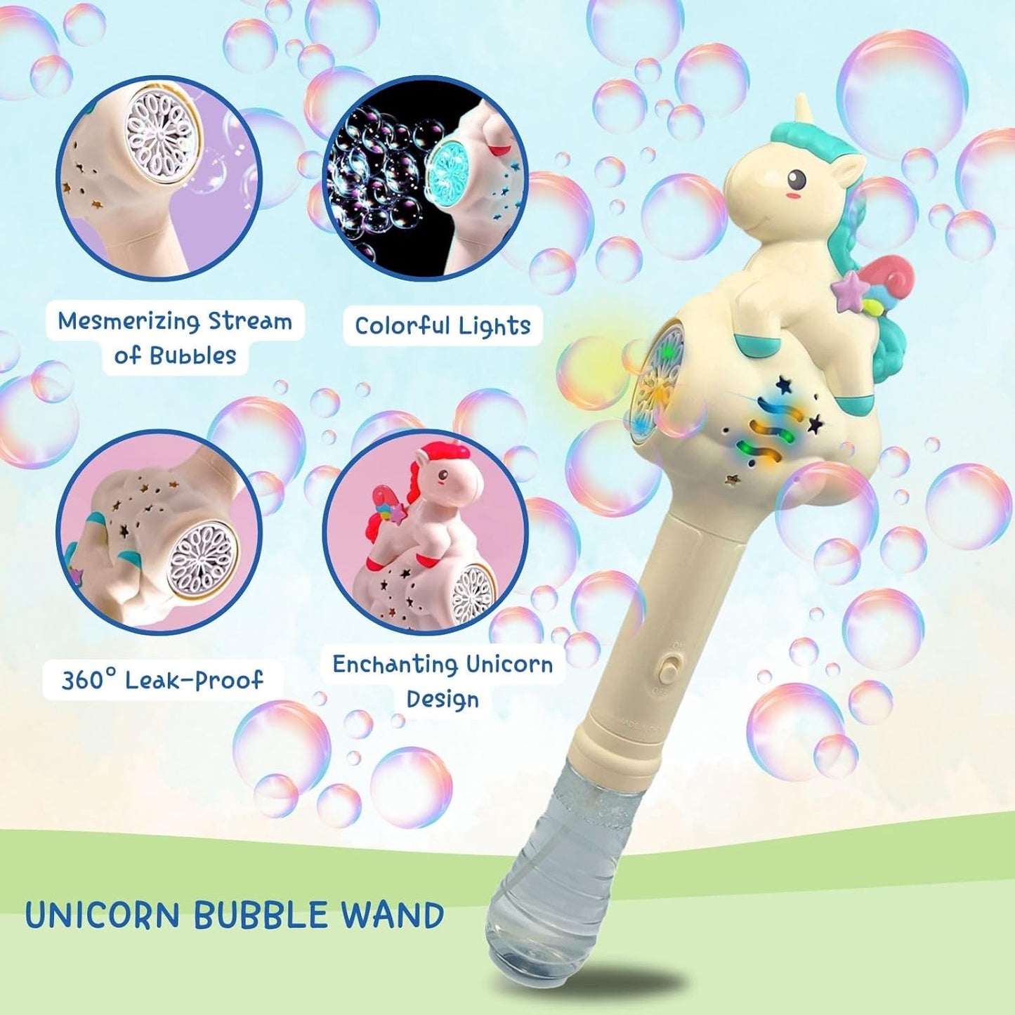 Unicorn Bubble Wand Toy for Kids – Automatic Bubble Maker with Lights