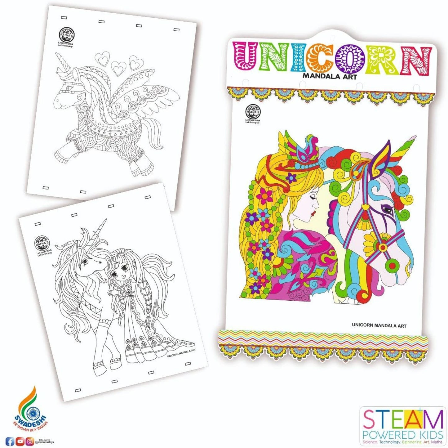 Ratna’s Unicorn Mandala Art Colouring Kit – 20 Sheets with 12 Sketch Pens (5–9 Years)