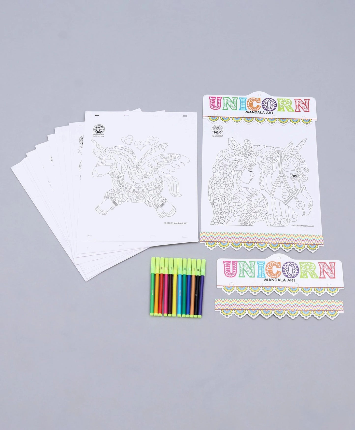 Ratna’s Unicorn Mandala Art Colouring Kit – 20 Sheets with 12 Sketch Pens (5–9 Years)