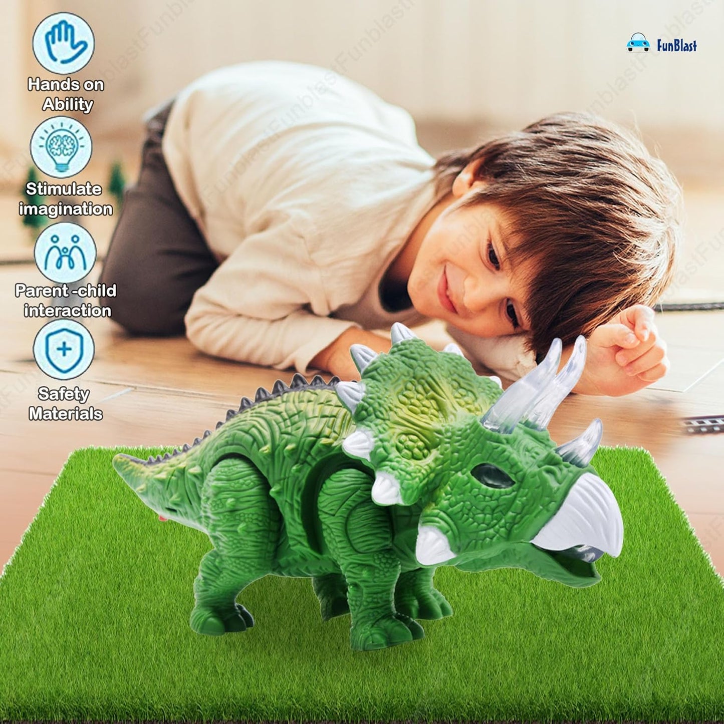 Electric Walking Triceratops Dinosaur Toy with Lights & Sound