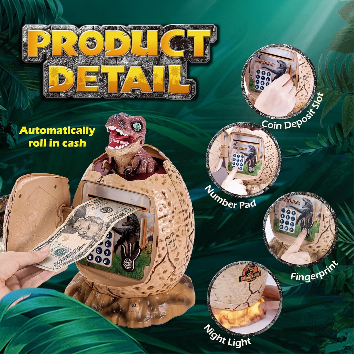 Dinosaur Egg Piggy Bank with Password Lock & Sound – Electronic Money Saving Bank