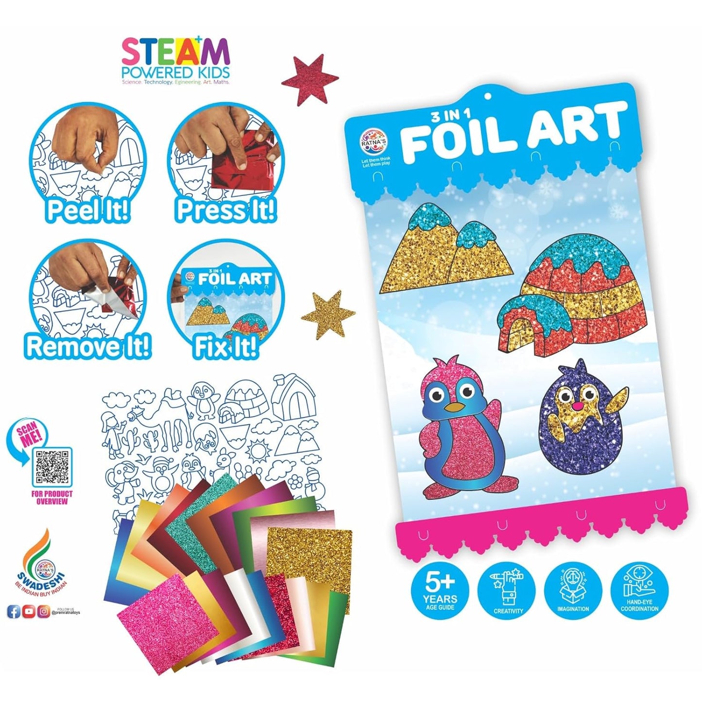 3 in 1 Foil Art DIY Kit for Kids – Creative Craft Activity Set