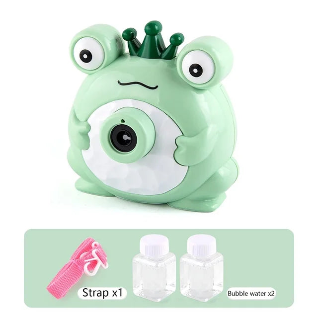 Frog Bubble Camera Toy for Kids with Strap & Bubble Solution