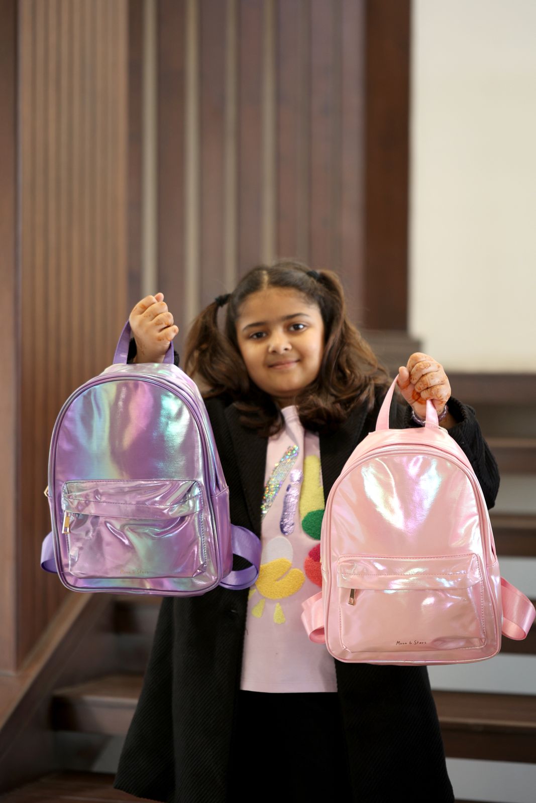 Holographic Pastel Mini Backpack – Lavender Shine            & Blush pink.