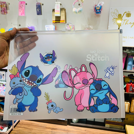 Stitch A4 Zip Document Folder – Cartoon Plastic File Pouch