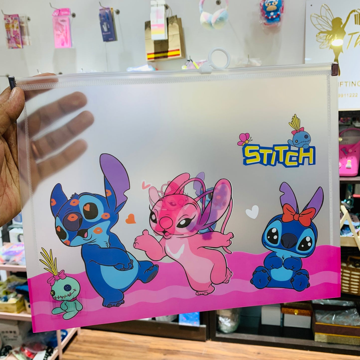 Stitch A4 Zip Document Folder – Cartoon Plastic File Pouch