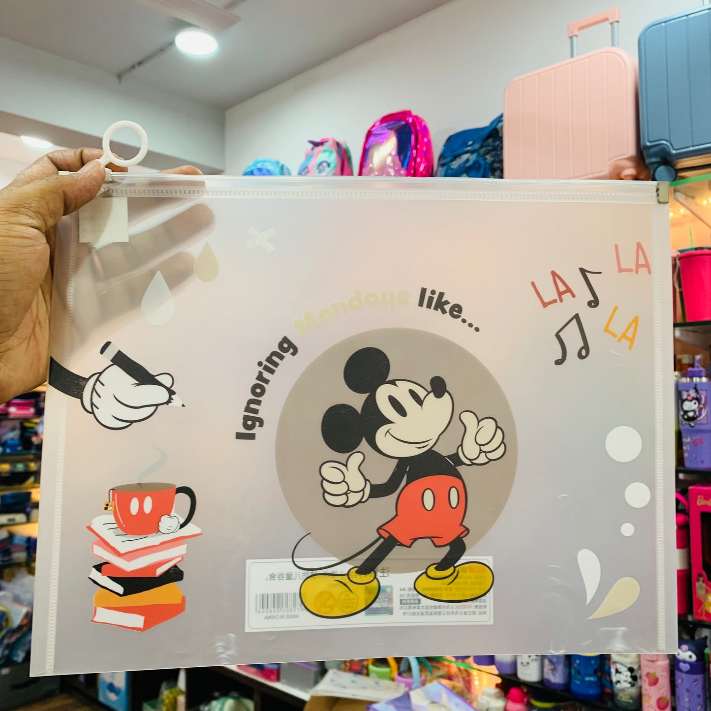 Mickey Mouse A4 Zip Document Folder – Cartoon Plastic File Pouch