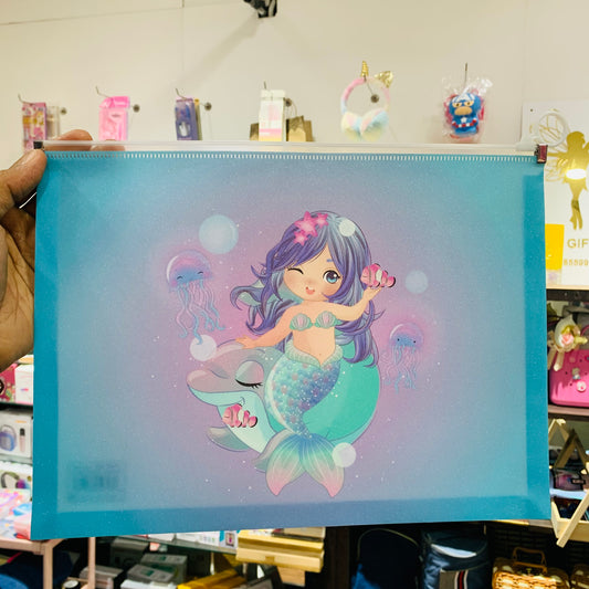 A4 Zip Document Folder – Mermaid & Galaxy Print Plastic File Pouch
