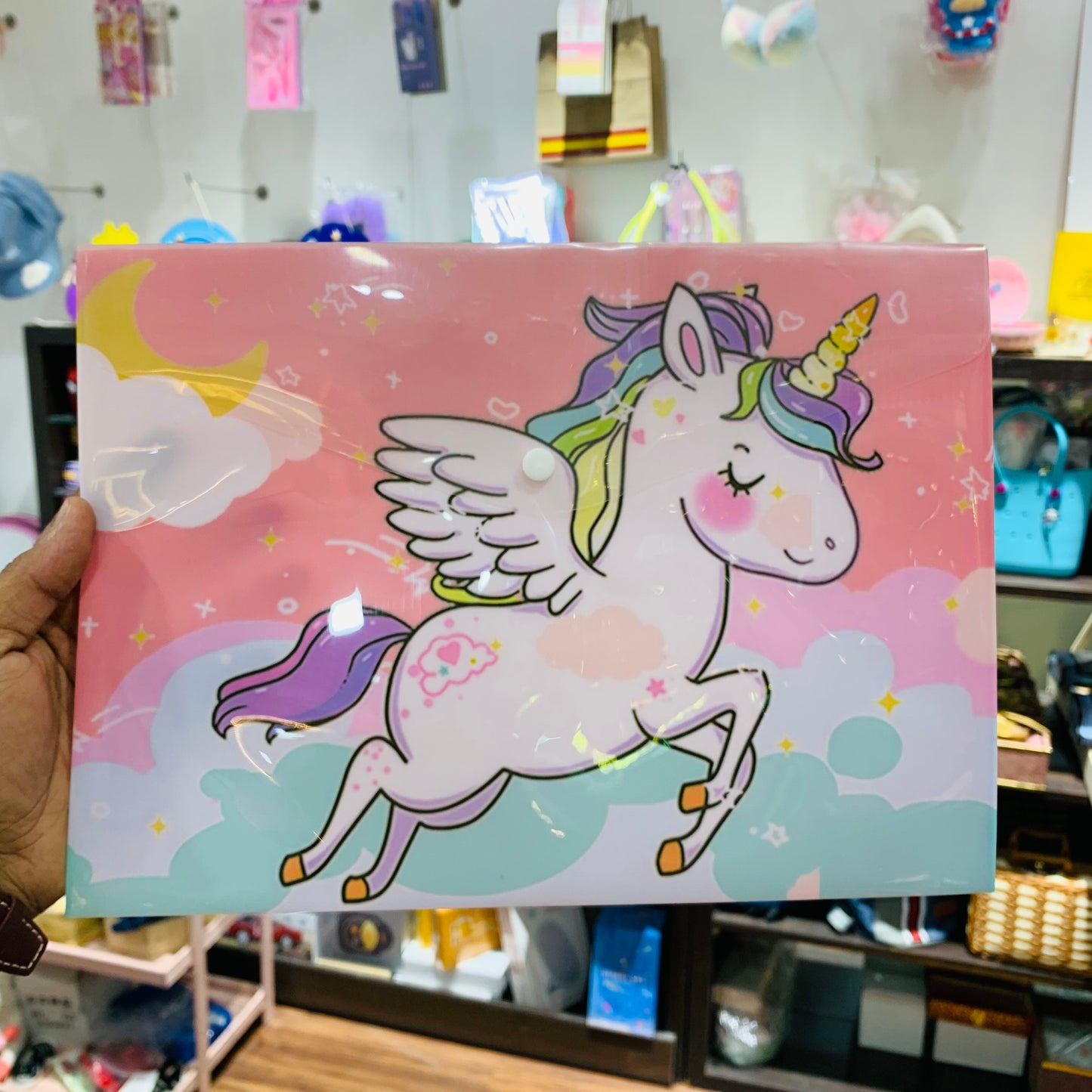 Cute Unicorn & Mermaid A4 Button Document Folder – Plastic File Pouch