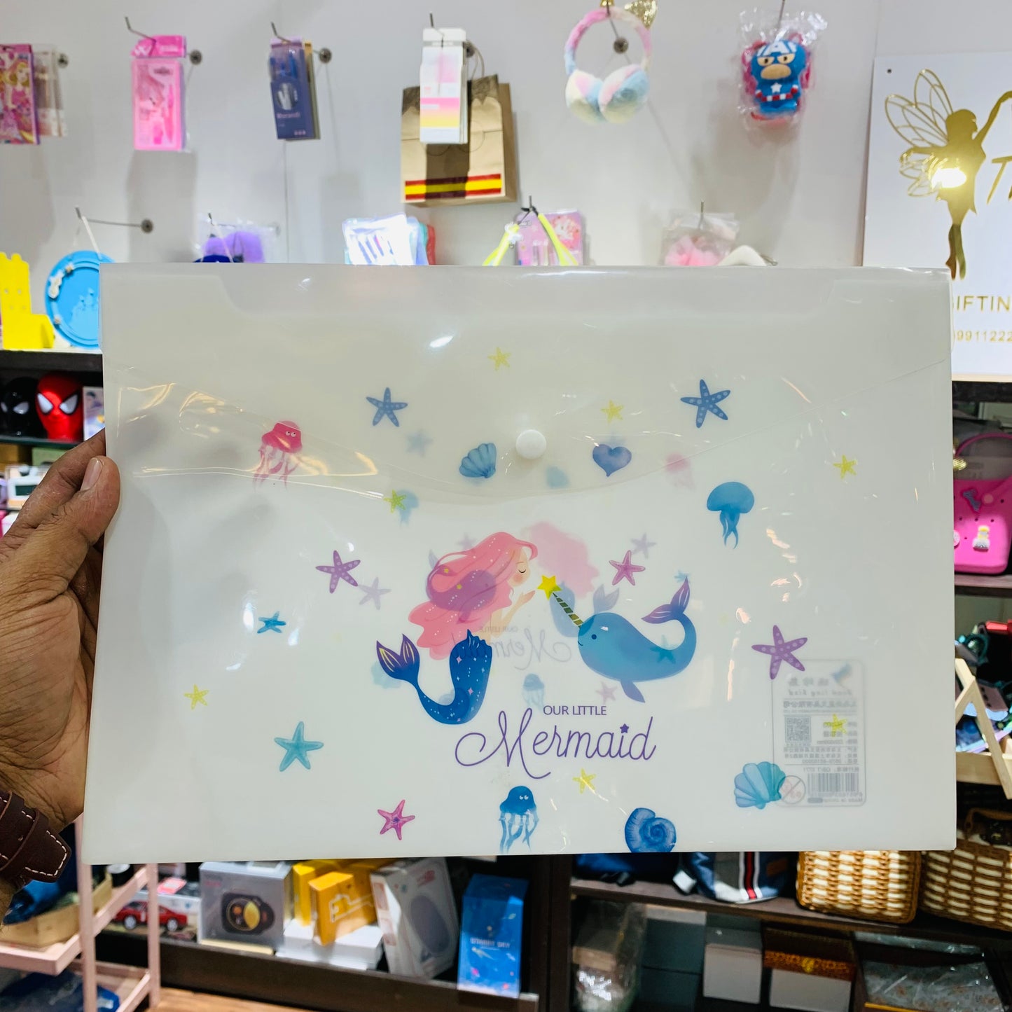 Cute Unicorn & Mermaid A4 Button Document Folder – Plastic File Pouch