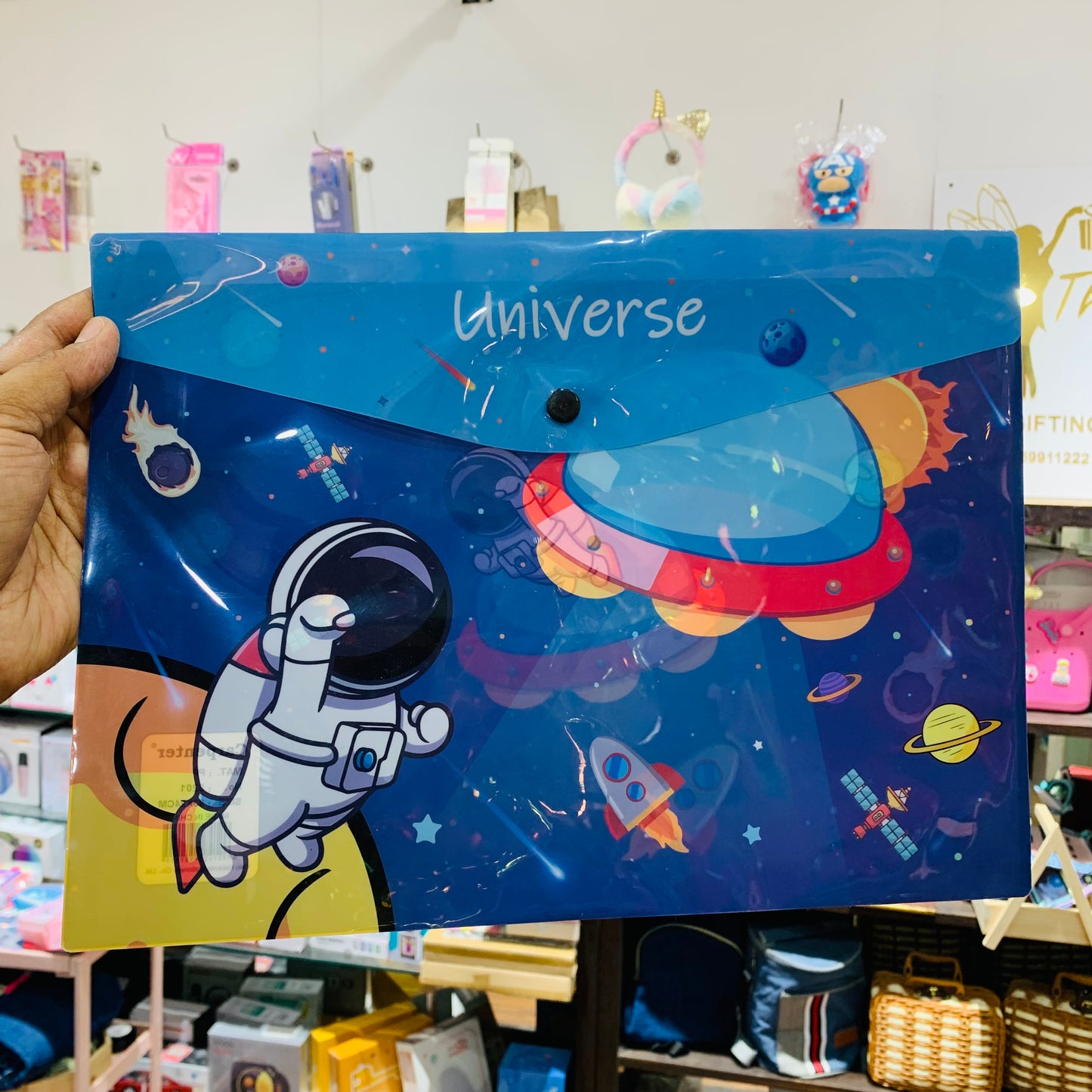 Space Theme A4 Button Document Folder – Astronaut Plastic File Pouch