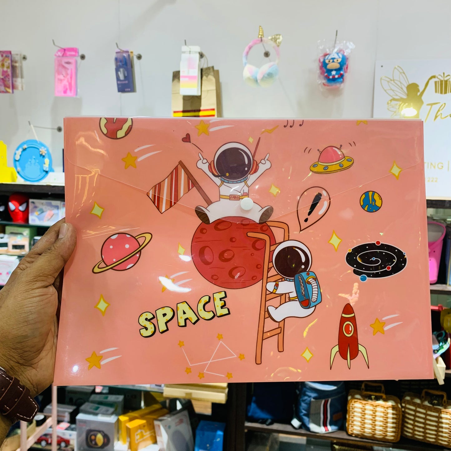 Space Theme A4 Button Document Folder – Astronaut Plastic File Pouch