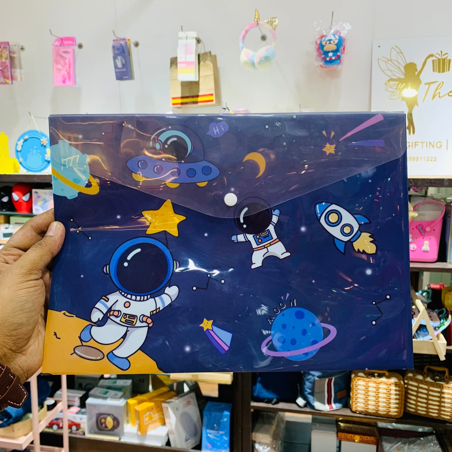 Space Theme A4 Button Document Folder – Astronaut Plastic File Pouch