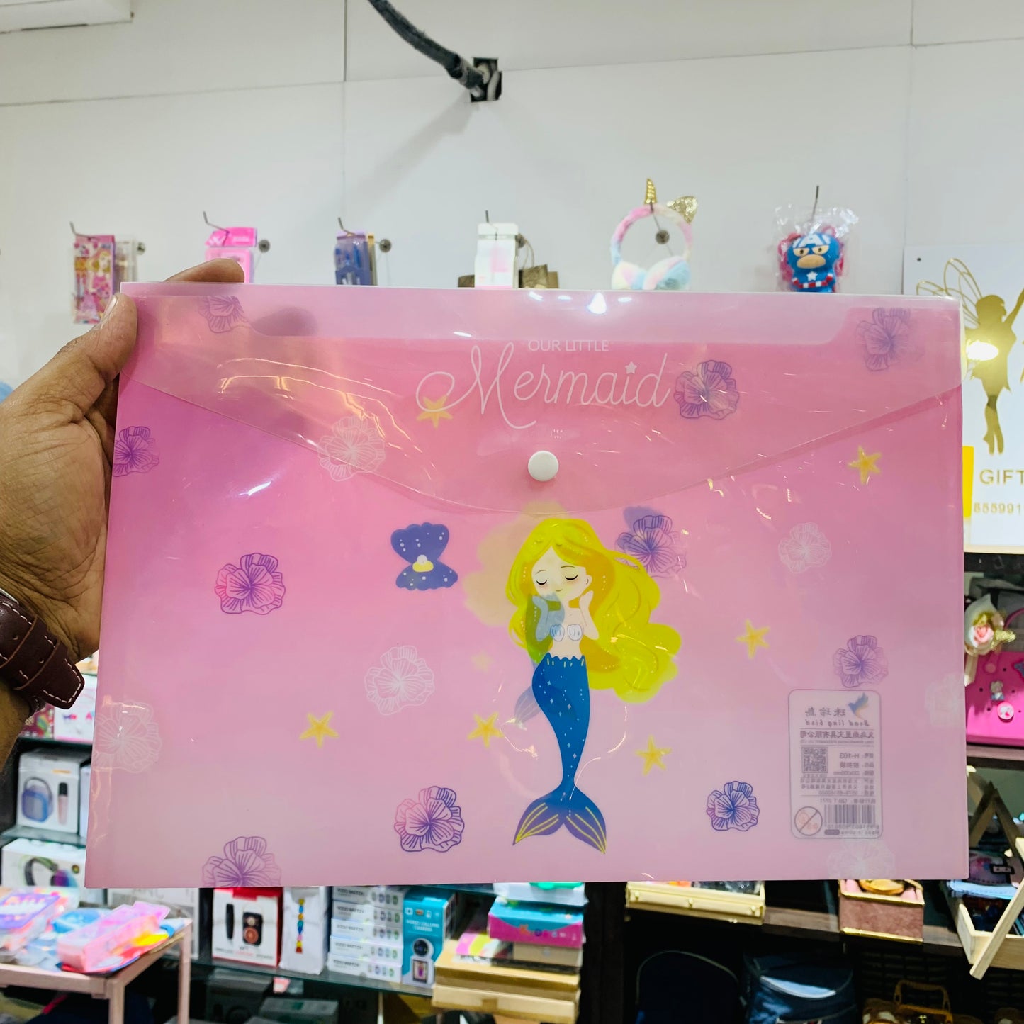 Cute Unicorn & Mermaid A4 Button Document Folder – Plastic File Pouch