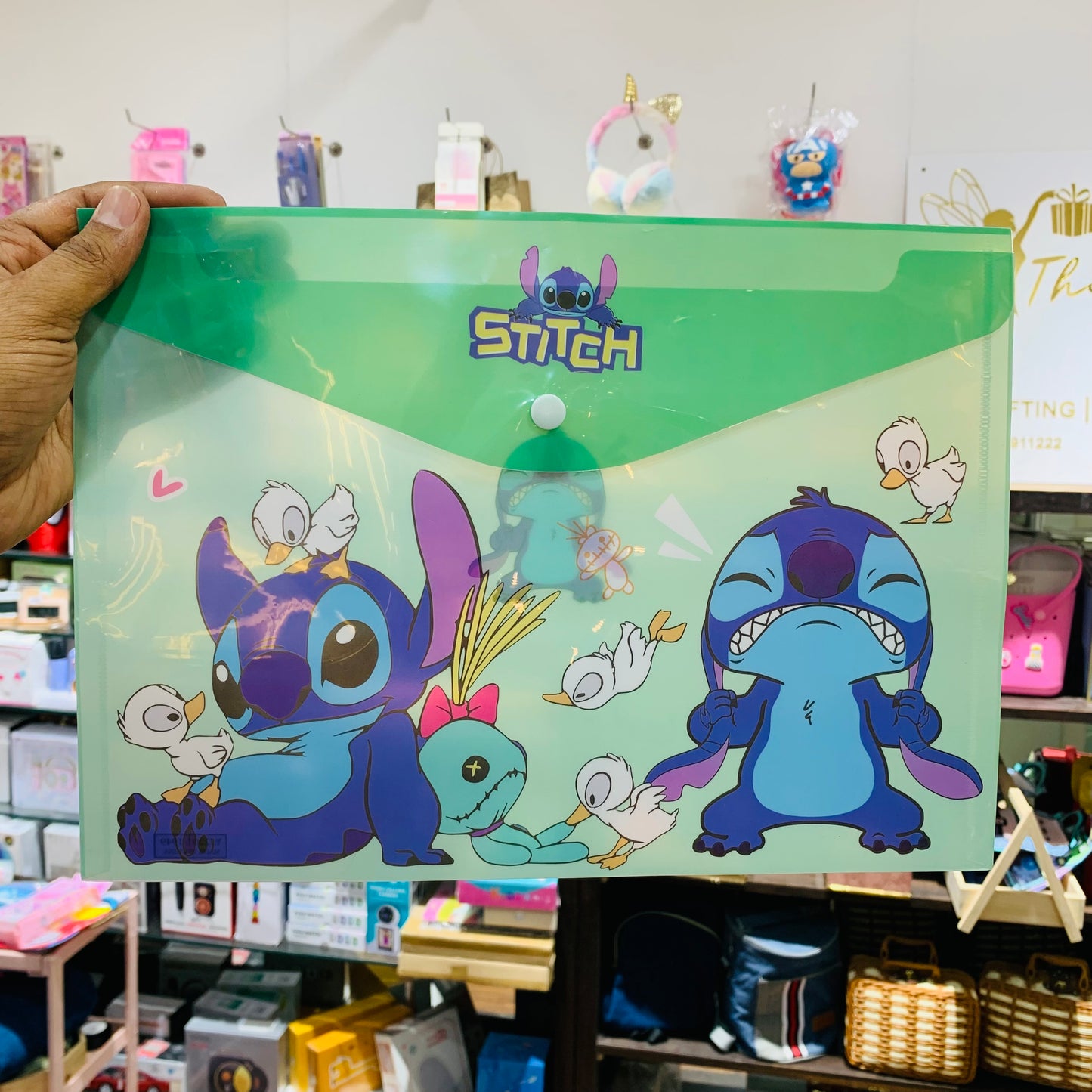 Stitch A4 Button Document Folder – Cartoon Plastic File Pouch