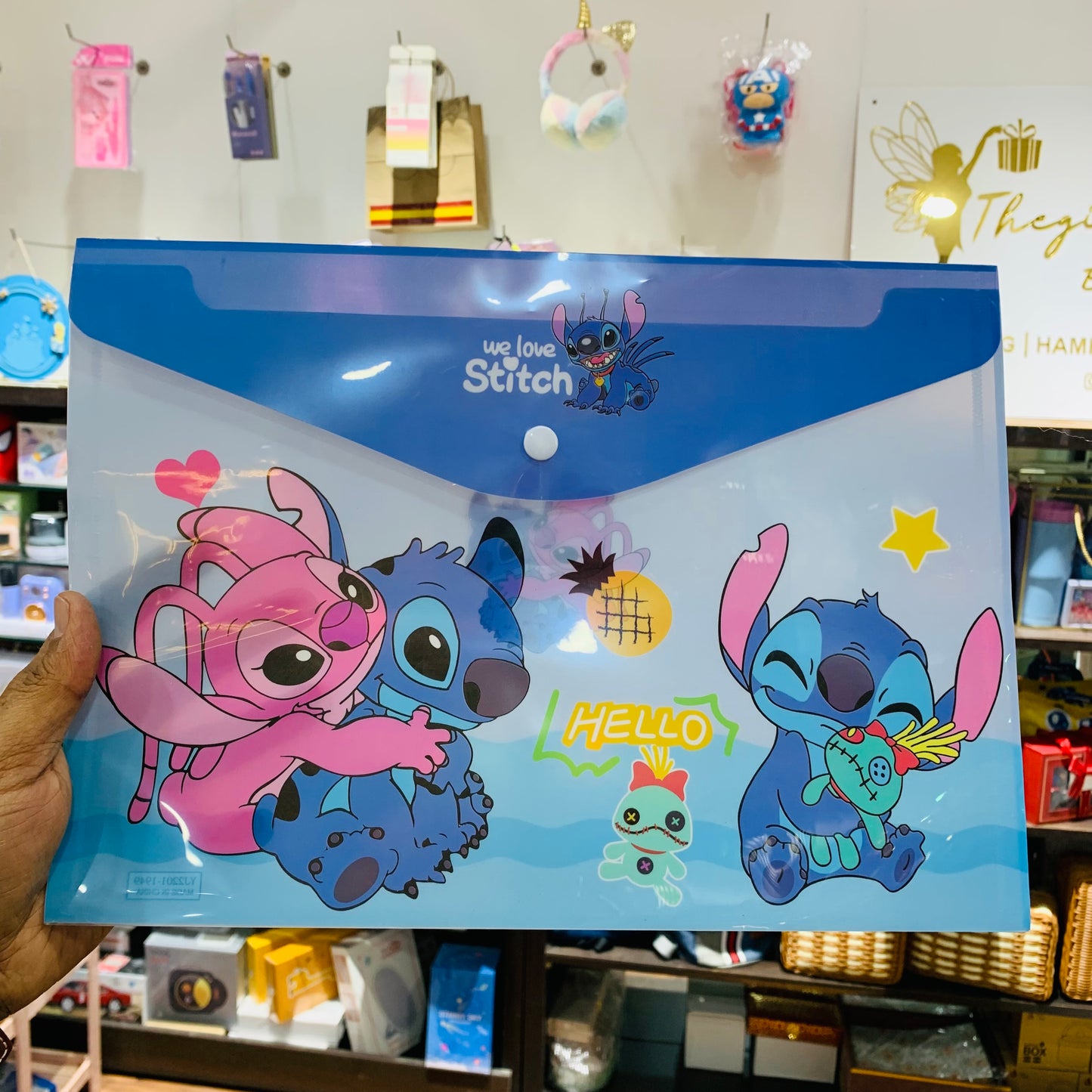 Stitch A4 Button Document Folder – Cartoon Plastic File Pouch
