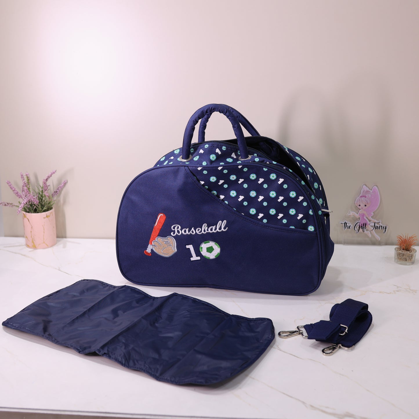 Baby Diaper Travel Bag with Changing Mat and Shoulder Strap – Baseball Print