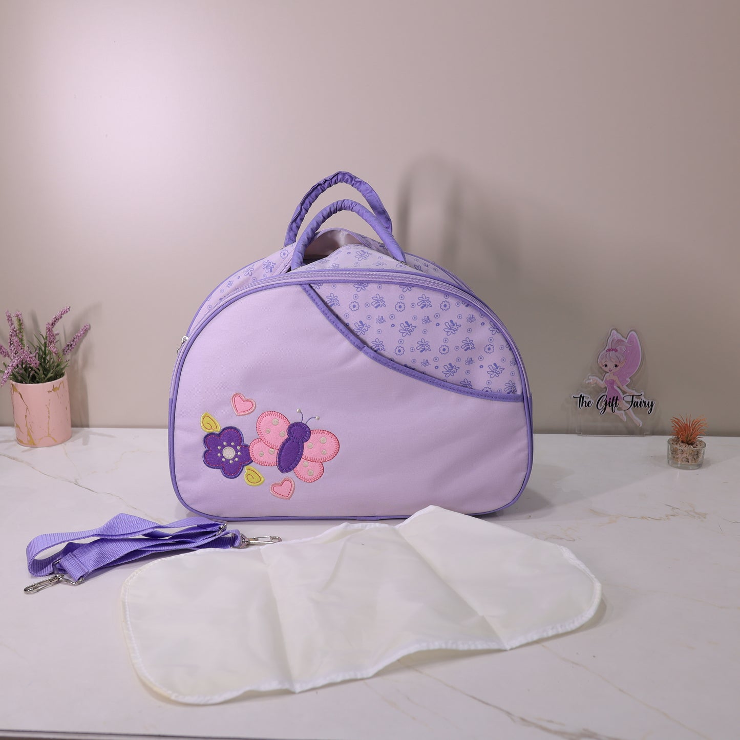 Baby Diaper Travel Bag with Changing Mat and Shoulder Strap – Butterfly Design