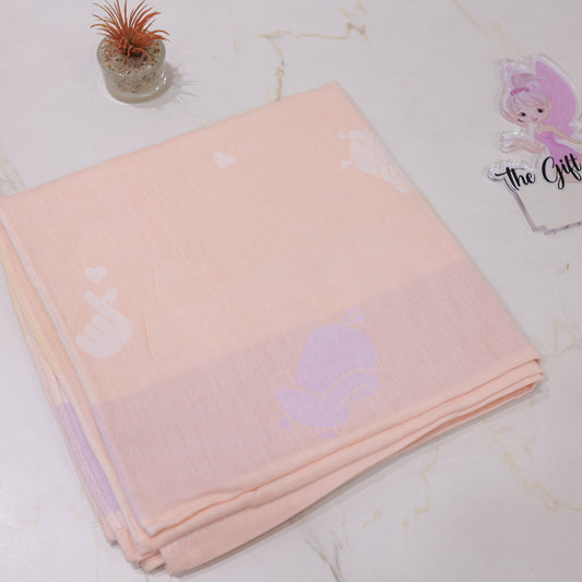 Infant Cotton Blanket – Soft Peach Baby Crib Sheet with Cute Print.
