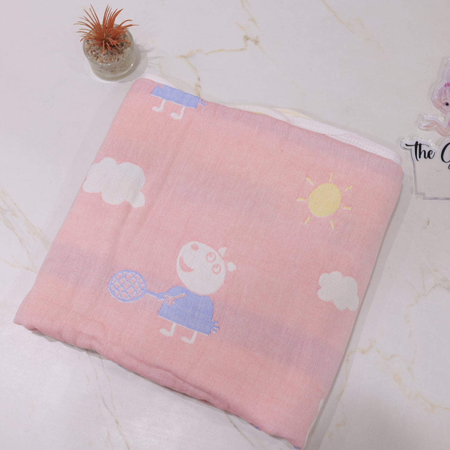 Infant Cotton Blanket – Cute Cartoon Print Pink Baby Crib Sheet.