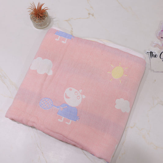 Infant Cotton Blanket – Cute Cartoon Print Pink Baby Crib Sheet.